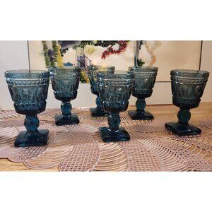 6- Vintage Blue Cordial Glasses Colony Park Lane 3.5" Mini Goblets